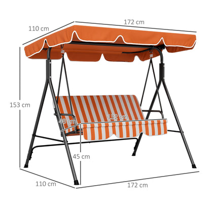 Outsunny 3-Seat Swing Chair Garden Swing Seat with Adjustable Canopy for Patio, Orange