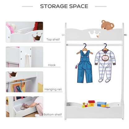 HOMCOM Kids Clothes Rail and Mirror Set 360 Rotation Free Standing Full Length Mirror and Hanging Rack with Storage Shelves Child's Dressing Mirror Garment Wardrobe White