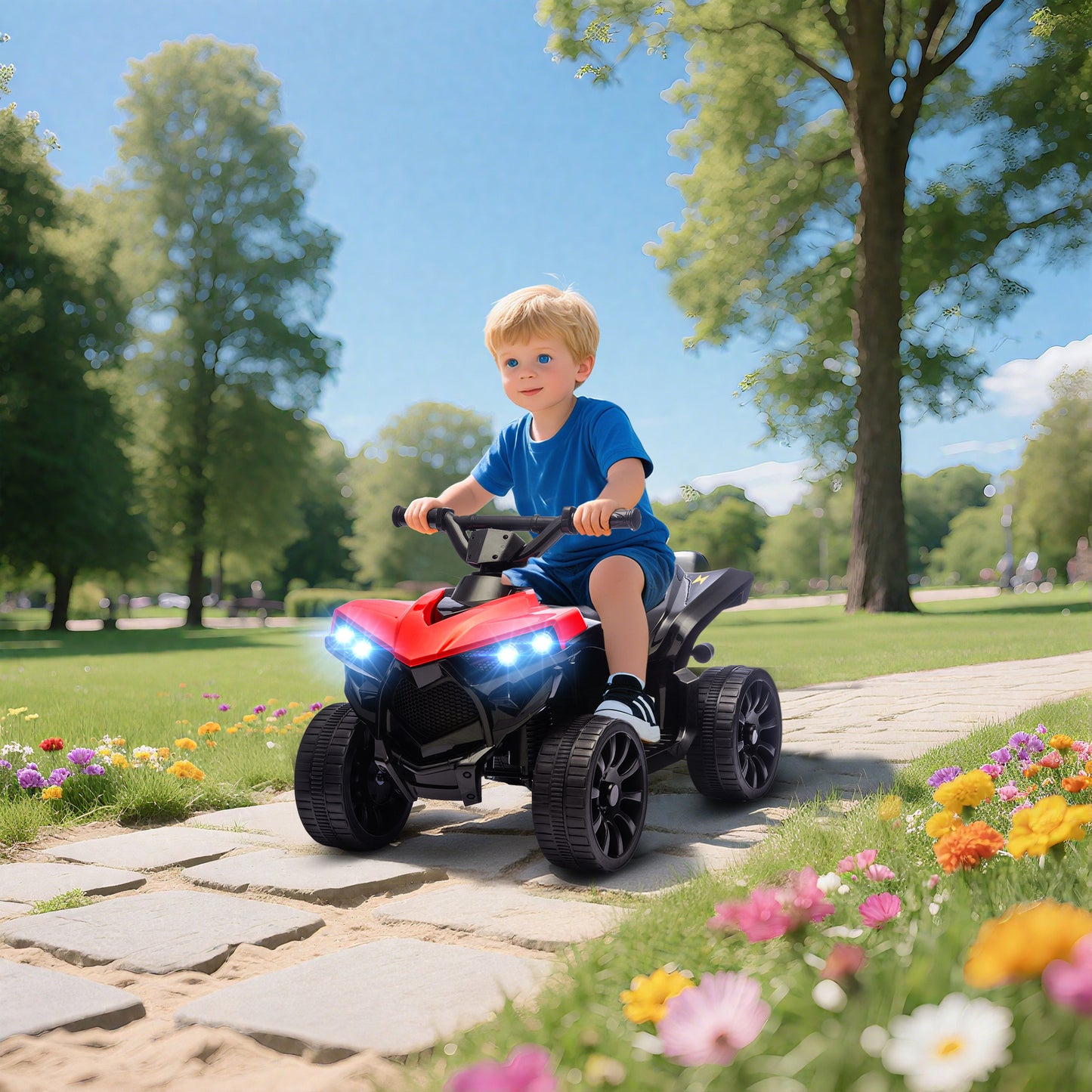 AIYAPLAY 6V Kids ATV, 4 Wheeler Electric Ride on Car with Music and LED Headlights, for Ages 3-6 Years Boys and Girls, Red