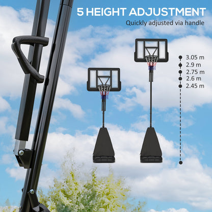 SPORTNOW 245-305cm Adjustable Basketball Hoop and Stand, with Wheels, Black