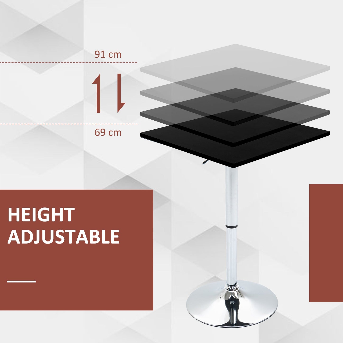HOMCOM Modern Height Adjustable Counter Bar Table with 360 Swivel Tabletop and Electroplating Metal Base, Pub Desk for Living Room, Kitchen, Restaurant, Pub, Black and Silver