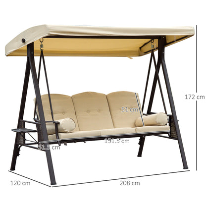 Outsunny Swing Chair Hammock Chair 3 Seater Canopy Cushion Shelter Outdoor Bench Steel Beige