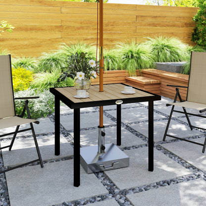 Stół ogrodowy Outsunny Square Garden Dining Table z otworem na parasol 5,4 cm, blatem z listew, metalową ramą, 86 x 86 x 71 cm, brązowy