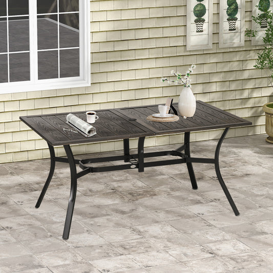 Stół ogrodowy Outsunny Six-Seater Steel, z otworem na parasol √¢≈í‚Ç¨41mm - imitacja drewna