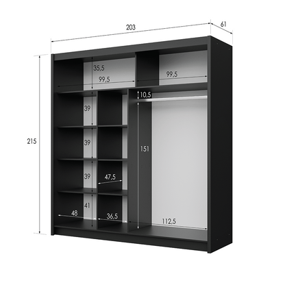 Black Mirrored Sliding Door Wardrobe 203cm – MAYFAIR