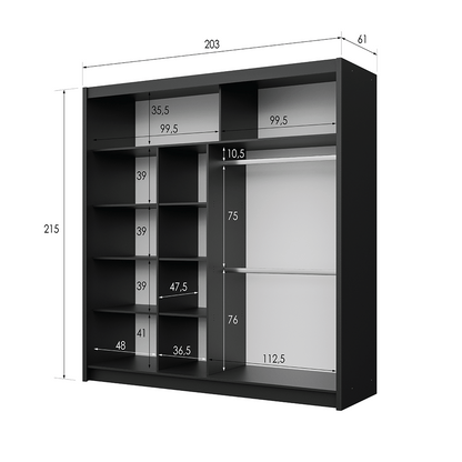 Black Mirrored Sliding Door Wardrobe 203cm – MAYFAIR