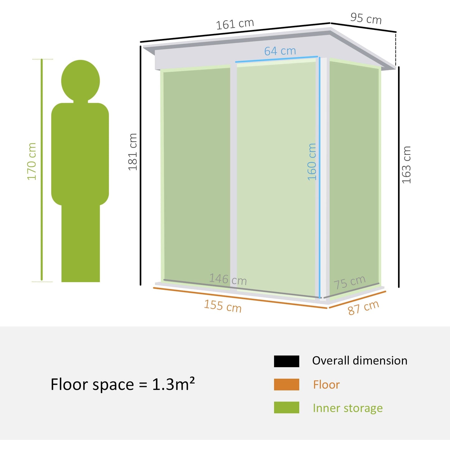 Outsunny 5'x3'x6' سقيفة حديقة معدنية مسقوفة قابلة للانحناء لدراجة محرك الأدوات، مع رف قابل للتعديل، قفل، قفازات، أخضر