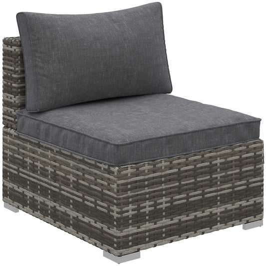 Outsunny Armless Rattan Garden Chair, Outdoor Rattan Chair with Cushions, PE Wicker Garden Furniture with Steel Frame, Adjustable Footpads for Garden, Terrace, Deep Grey