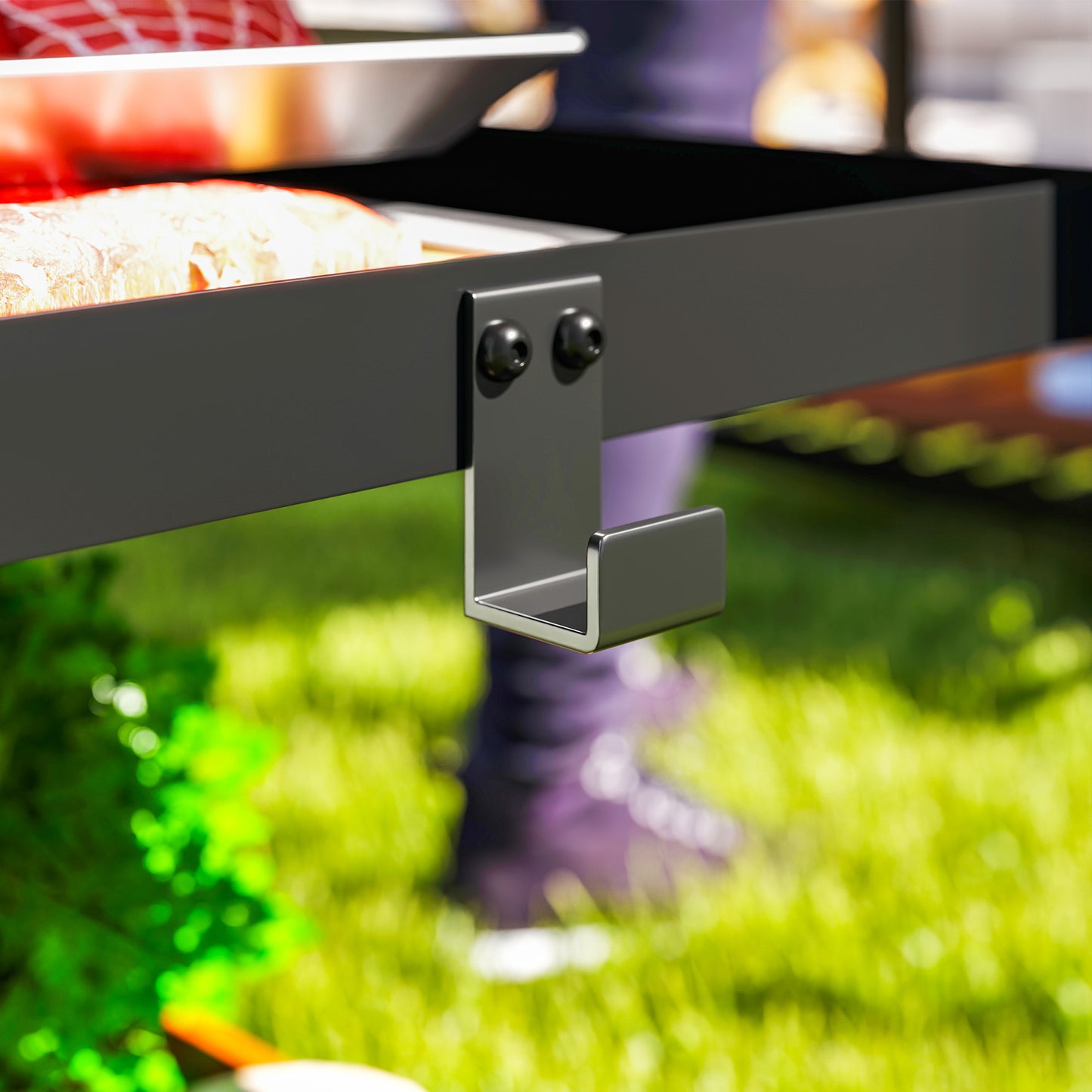Outsunny Outdoor Grill Dining Cart 3-półkowy ruchomy stół do pieczenia pizzy ze stalowym blatem, przenośny wózek do grilla, stacja do przygotowywania żywności na zewnątrz, kuchnia, stacja do grillowania z haczykami, kółka, uchwyt, antracytowy