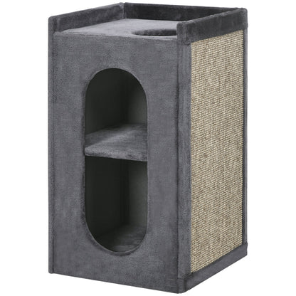 PawHut 81 cm Cat Scratching Barrel with 2 Cat Condos, Cat Play Tower with Scratching Pad, Cat Scratching Tree for Indoor Cats, Grey