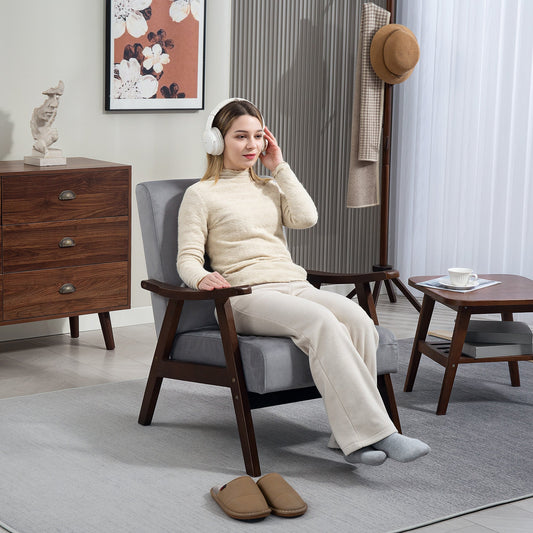 HOMCOM Nordic Accent Chair, tapicerowany aksamitny fotel z solidną drewnianą ramą i miękkim, grubym wypełnieniem do salonu, sypialni, szary
