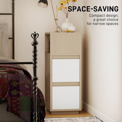 HOMCOM Slim Bedside Table, Narrow Bedside Cabinet with Open Shelf and 2 Drawers for Bedroom, Living Room, Natural Wood Finish