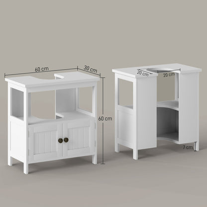 kleankin Pedestal Under Sink Cabinet with Double Doors, Modern Bathroom Vanity Storage Unit with Shelves, White