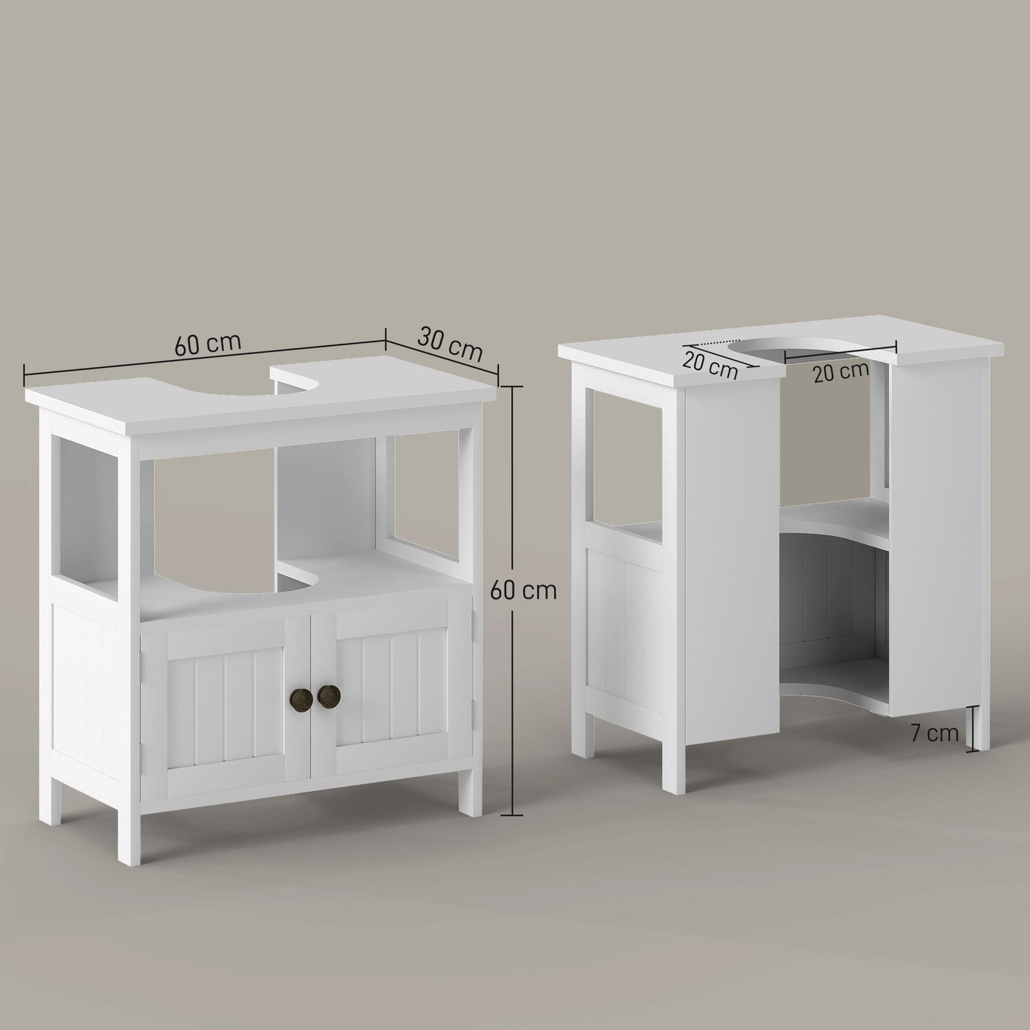 kleankin Pedestal Under Sink Cabinet with Double Doors, Modern Bathroom Vanity Storage Unit with Shelves, White