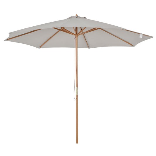 Outsunny 3(m) Garden Parasol, Pulley Operated Patio Umbrella, Wooden Table Market Umbrella with Rope Pulley Mechanism and 8 Ribs, Grey