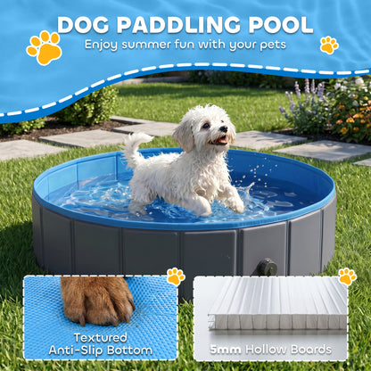 PawHut Foldable Dog Pool for Puppies and Ducks Dog Paddling Pool Bath Tub, Dark Grey, 80 x 20 cm