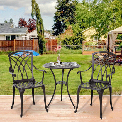 طقم طاولة قهوة وكرسيين من Outsunny Patio Cast Aluminium Bistro مكون من 3 قطع ومجموعة أثاث حديقة خارجية