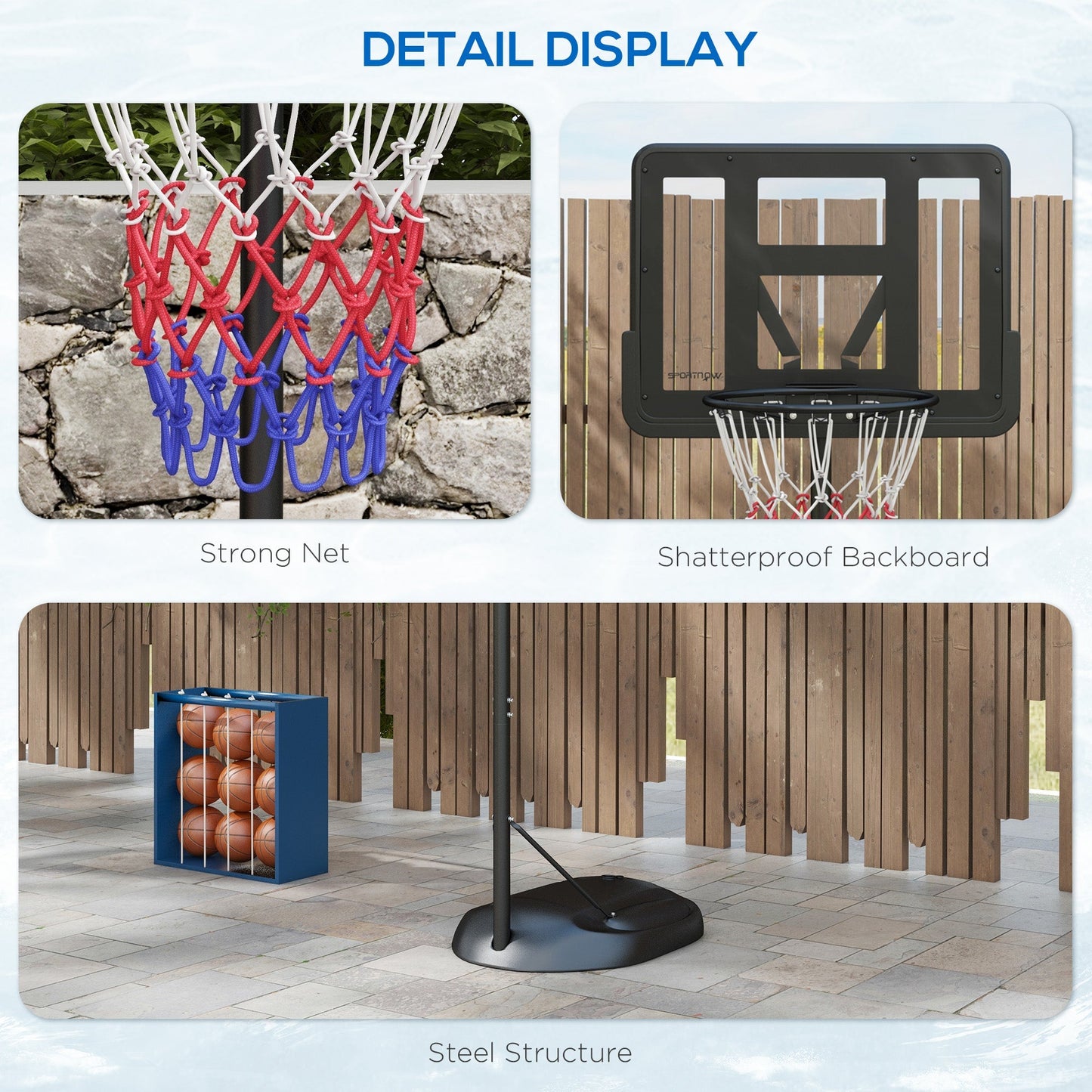 SPORTNOW Height Adjustable Basketball System, Freestanding Basketball Hoop and Stand w/ Wheels, 167-228cm