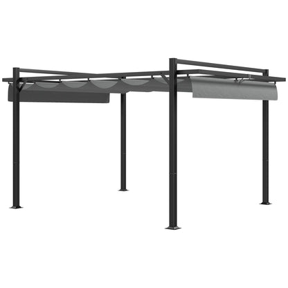Outsunny Aluminium Pergola with Retractable Roof, 3x4m Garden Shelter for Patio Deck in, Dark Grey