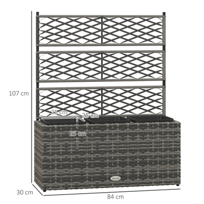 33L Garden PE Rattan Planter with Trellis, Free Standing Flower Raised Bed for Garden, Garden Planter for Climbing Plants, 84cm x 30cm x 107cm, Light Grey