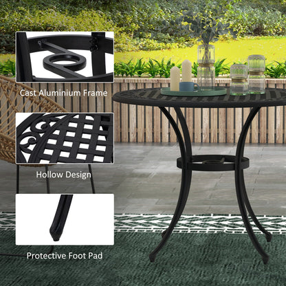 Outsunny 90cm okrągły aluminiowy stół ogrodowy dla czterech osób z otworem na parasol