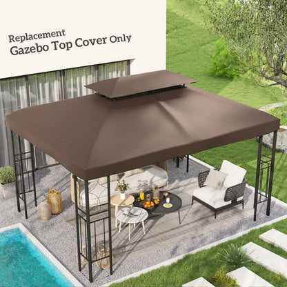 Outsunny 3x4m Gazebo Replacement Roof Canopy 2 Tier Top UV Cover Garden Patio Outdoor Sun Awning Shelters, Brown (TOP COVER ONLY)