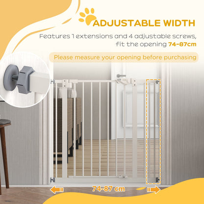 PawHut Metal 74-87cm Wide Adjustable Dog Gate White