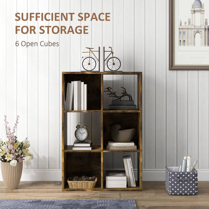 HOMCOM 6-Cube Bookshelf - Rustic Brown