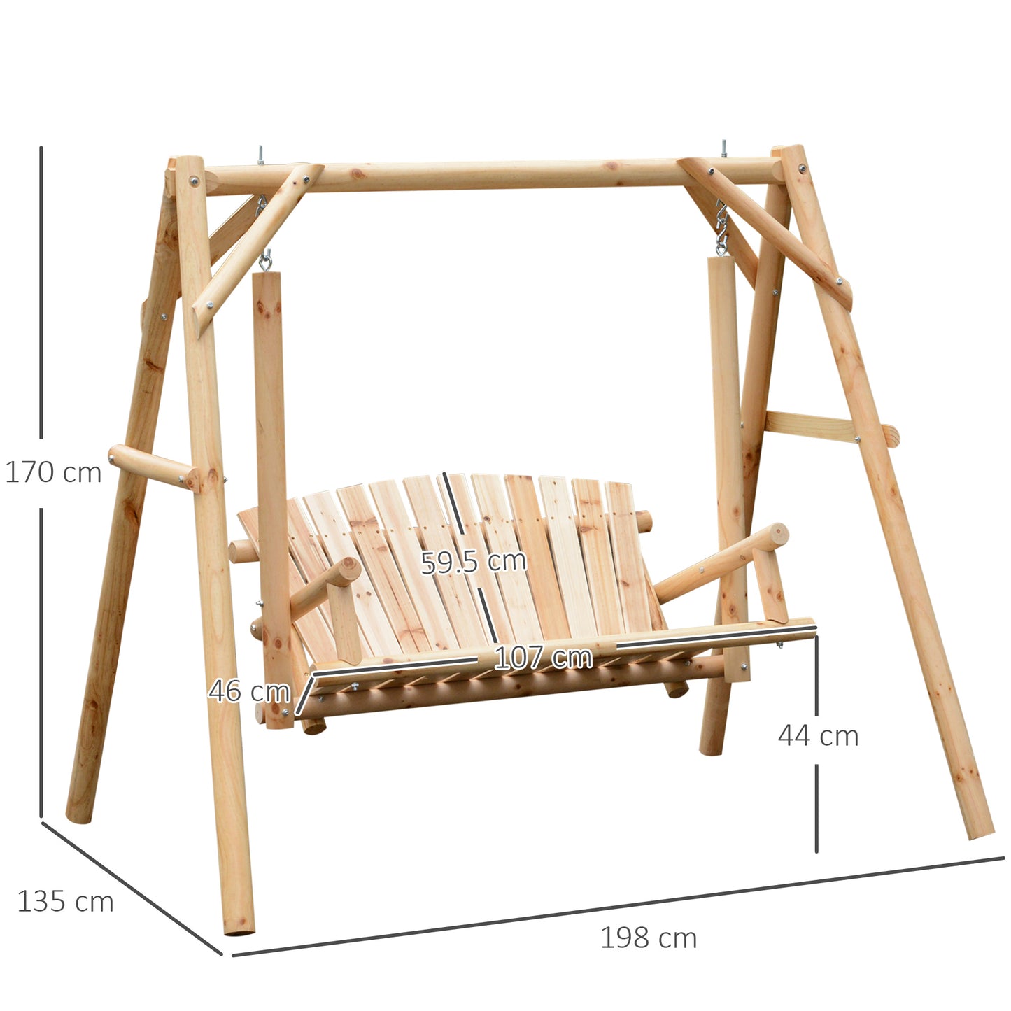 Outsunny Outdoor 2 Seater Swing Chair Modrzewiowy Huśtawka ogrodowa Siedzisko hamakowe na werandę