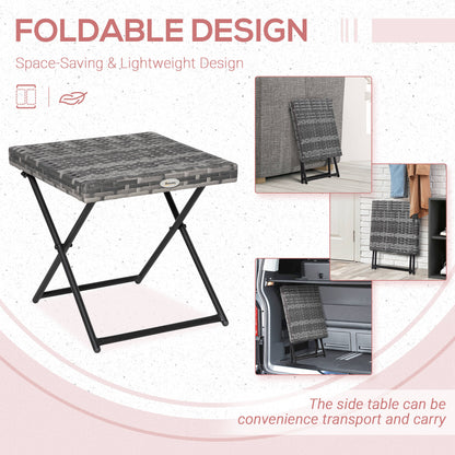 Garden Small Folding Square Rattan Coffee Table Bistro Balcony Outdoor Wicker Weave Side Table 40H x 40L x 40Wcm Grey