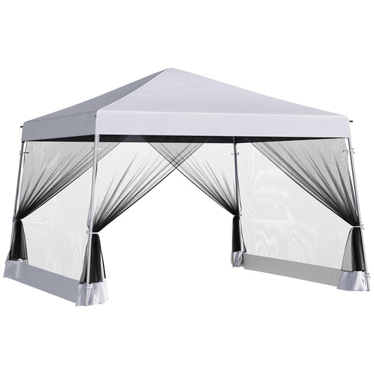 Outsunny Outdoor Garden Pop-up Gazebo Canopy Tent Sun Shade Event Shelter składany z regulowaną wysokością, siatkowe ściany boczne 3,5 m √É‚Äî 3,5 m podstawa / 3 m √É‚Äî 3 m góra, biały