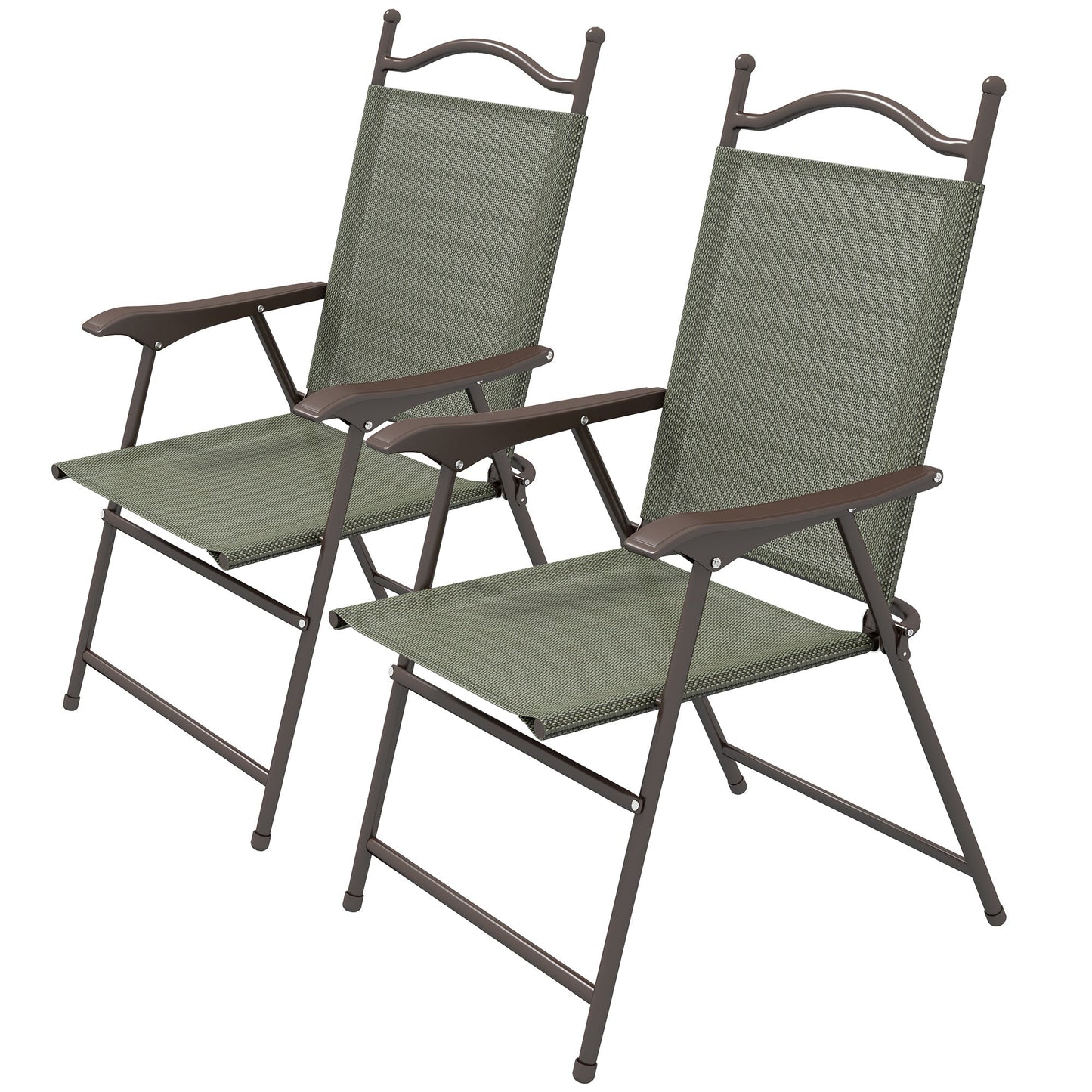 Outsunny 2 Pieces Folding Patio Camping Chairs Set, Sports Chairs for Adults with Armrest, Mesh Fabric Seat for Lawn