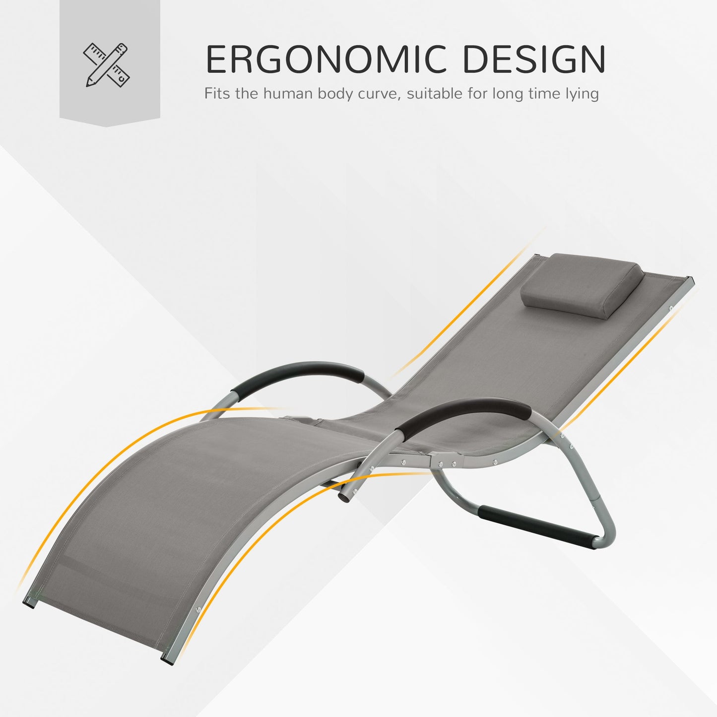 Ergonomic Lounger Chair Portable Armchair with Removable Headrest Pillow for Garden Patio Outside All Aluminium Frame Khaki