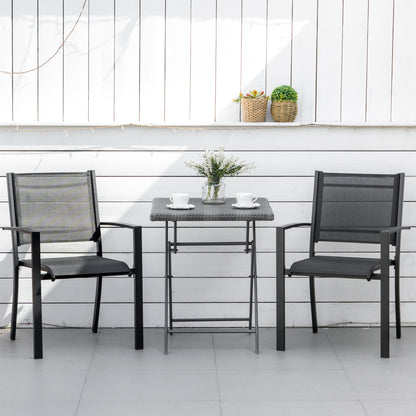 Outsunny Set of 2 Outdoor Garden Chairs with Steel Frame Texteline Seats for Dining Patio Balcony Black