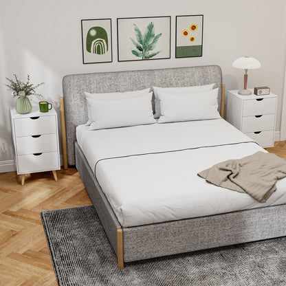 HOMCOM Set of 2 Bedside Tables, Modern Nightstand Side End Table with 3 Storage Drawers and Solid Pine Wood Legs for Bedroom Living Room Entryway, White