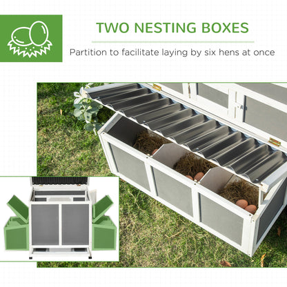 PawHut Large Chicken Coop Rabbit Hutch with Run Hen House Poultry Crate with Nesting Box for 6 Chickens Slide Out Tray Perches, 225x147x 85.5cm