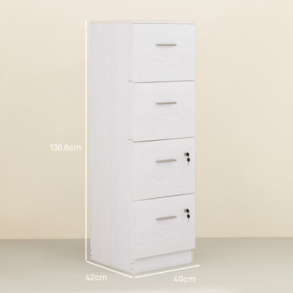 HOMCOM Four-Drawer Lockable Filing Cabinet - White Wood Effect
