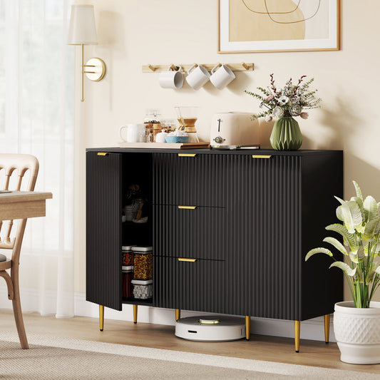 HOMCOM 2-Door Sideboard with 3 Drawers and Adjustable Shelves - Black