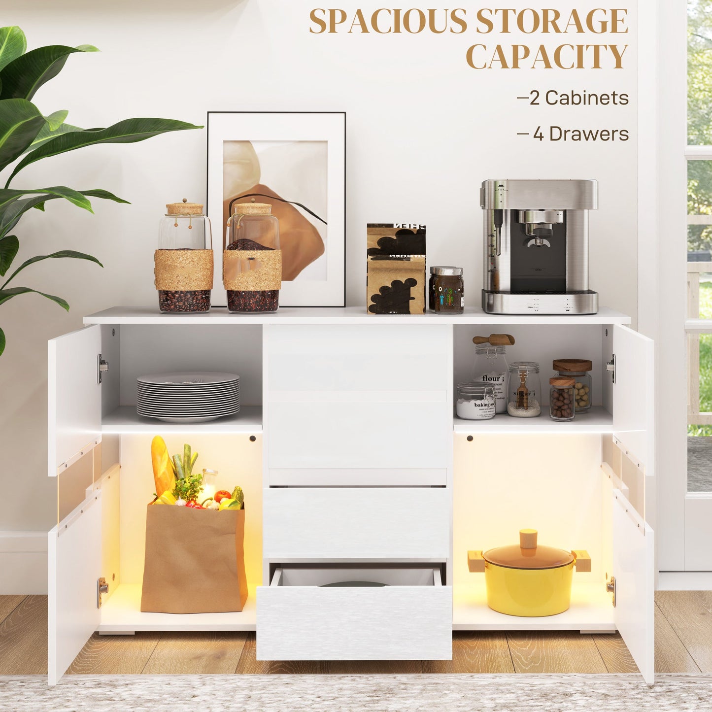 HOMCOM LED Light Sideboard - High Gloss White