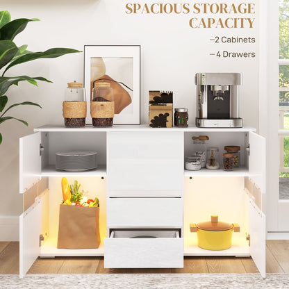 HOMCOM LED Light Sideboard - High Gloss White