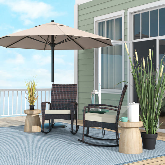 Zestaw 2 bujanych krzeseł ogrodowych Outsunny Outdoor PE Rattan z podłokietnikiem i poduszką, brązowy