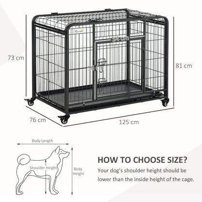 PawHut Heavy Duty Dog Crates Foldable Doge Kennel and Dog Cage Pet Playpen with Double Doors Removable Tray Lockable Wheels 125cm x 76cm x 81cm.