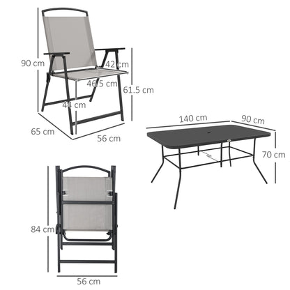 Outsunny 7 Piece Garden Furniture Set with Glass Dining Table and Folding Chairs, W/ Umbrella Hole, 6 Seater Outdoor Patio Furniture for Deck and Balcony, Black