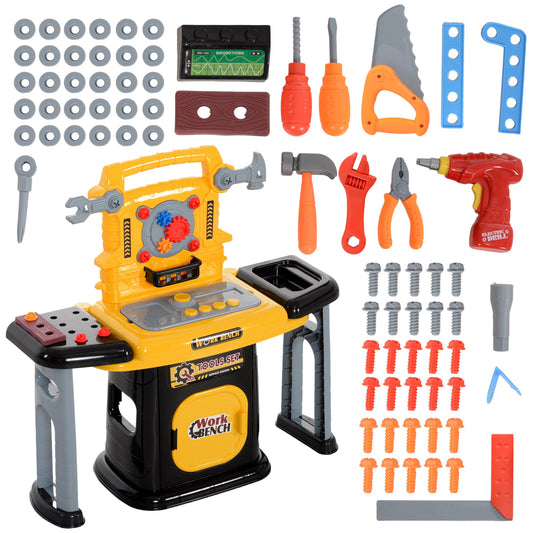 AIYAPLAY 102Pcs Kids Tool Bench with Electric Drill, Storage, for Ages 3-6, Yellow