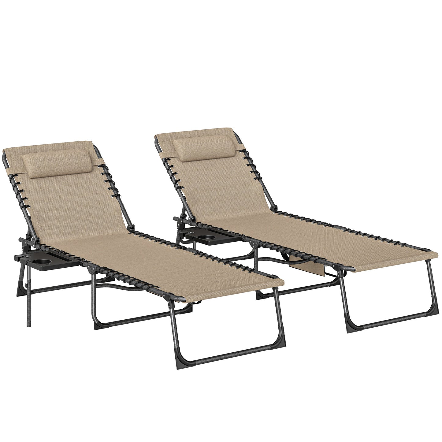 Outsunny Five-Position Reclining Sun Loungers Set of 2 - Beige