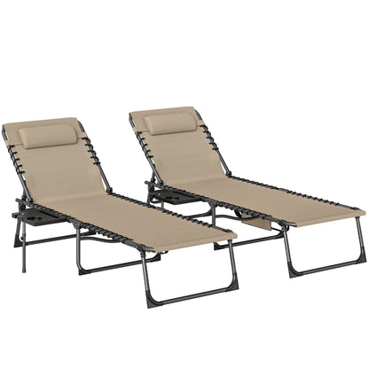 Outsunny Five-Position Reclining Sun Loungers Set of 2 - Beige