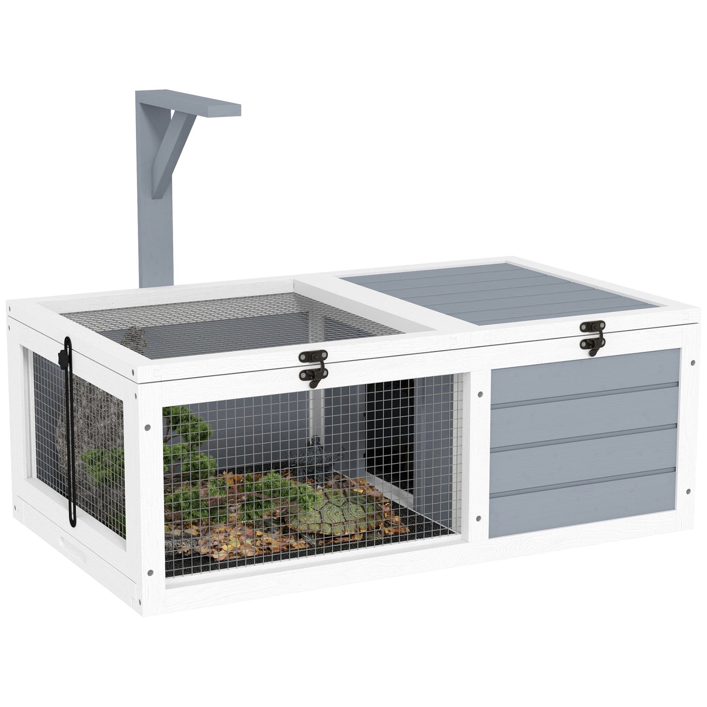 PawHut Wooden Tortoise Enclosure, Tortoise House w/ Lamp Holder, for Outdoor, Indoor, Light Grey