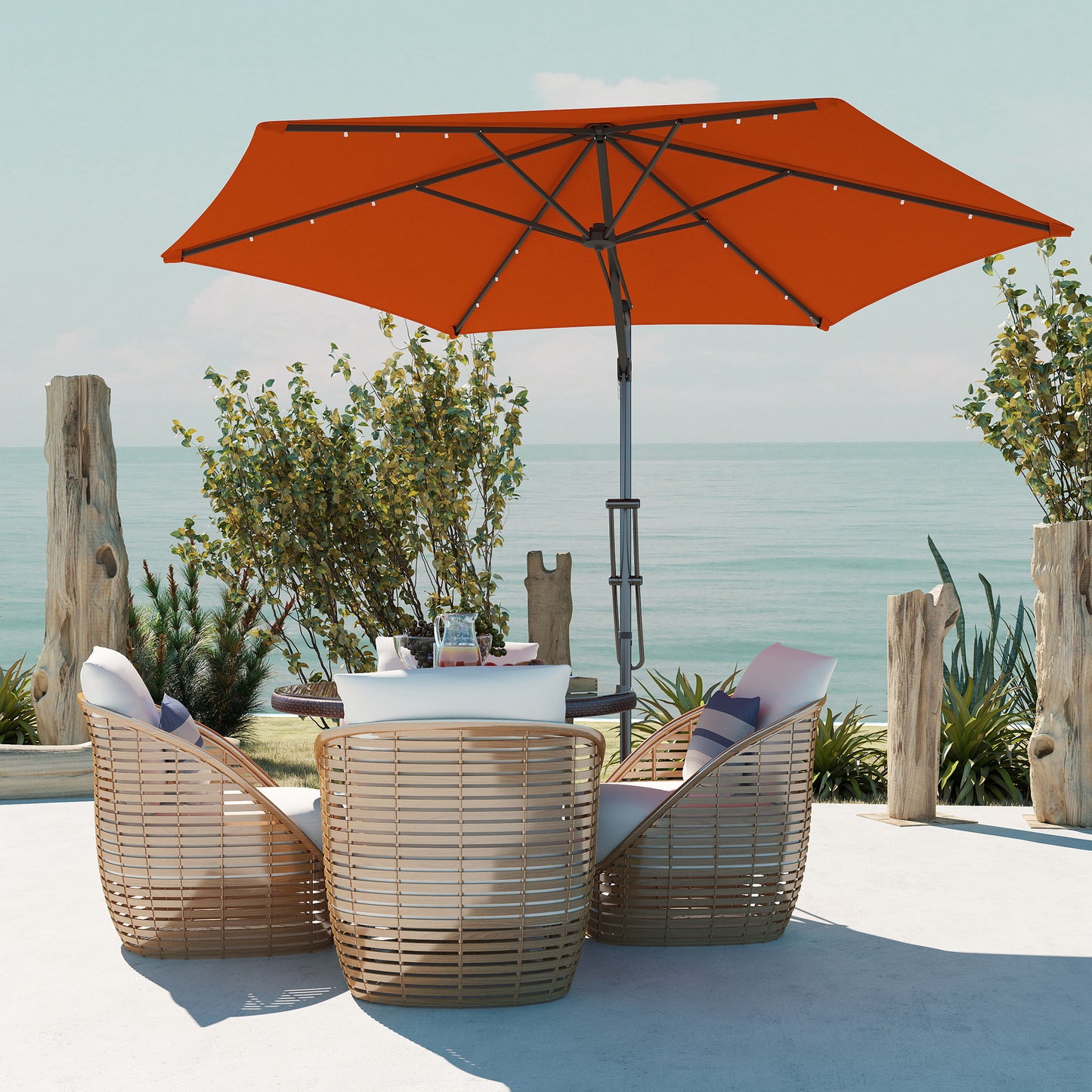 Outsunny 3(m) Solarny LED Cantilever Parasol - Pomarańczowy