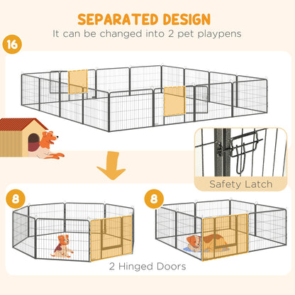 PawHut 16 Panels Heavy Duty Puppy Playpen, for Small Dogs, Indoor and Outdoor Use - Grey