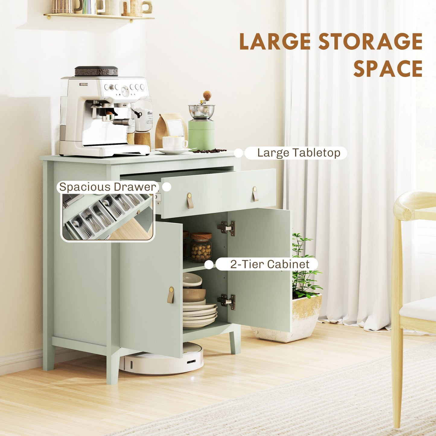 HOMCOM Farmhouse Style Sideboard - Light Green